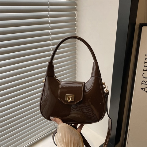 Bolso Hobo de Charol para Mujer Minimalista Brillante Bolso de Hombro con Hebilla de Metal Versátil Casual Color Sólido Bolso Bandolera