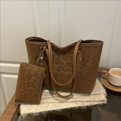 Set Borse Tote Leopardate Donna Grande Capacità Borsa a Tracolla in Pelle PU per Pendolarismo Quotidiano Ufficio Borse Vintage