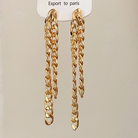 Orecchini Pendenti Lunghi Con Nappa A Catena Cuban Dorata Stile Industriale Minimalista Con Perno In Argento Sterling 925