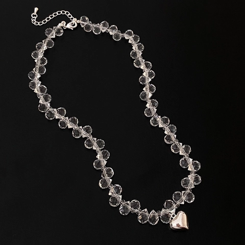 Collana Di Perline Di Cristallo Goccia D'acqua Sfaccettata Ciondolo A Cuore In Lega Catena Clavicola Gioielli Moda Estiva