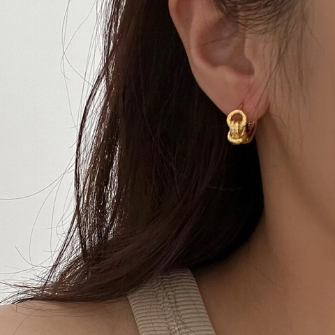 Knotted Hoop Earrings With 925 Sterling Silver Earring Post Copper Double Layer Geometric Gold Plated Minimalist Jewelry
