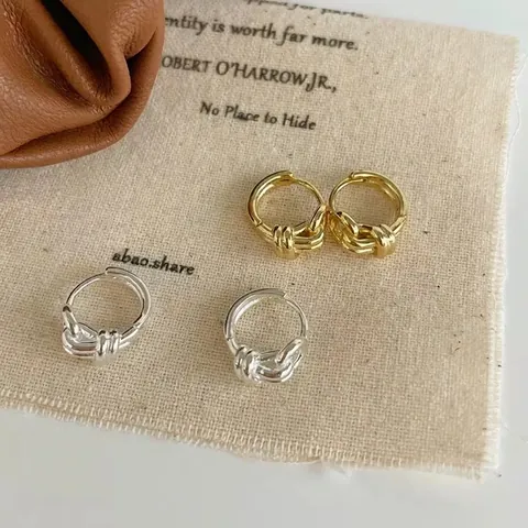 Knotted Hoop Earrings With 925 Sterling Silver Earring Post Copper Double Layer Geometric Gold Plated Minimalist Jewelry