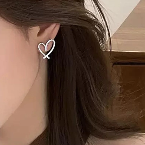 Zircon Inlaid Hollow Double Heart Stud Earrings Copper 18K Gold Plated 925 Sterling Silver Earring Post For Women