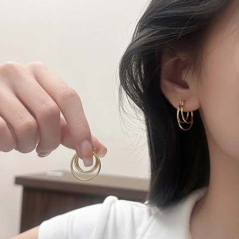 Minimalistische Gelaagde Oorringen Voor Dames Geneste Cirkels Multilaag Geometrische Gepolijste Koperen Sieraden Cadeau