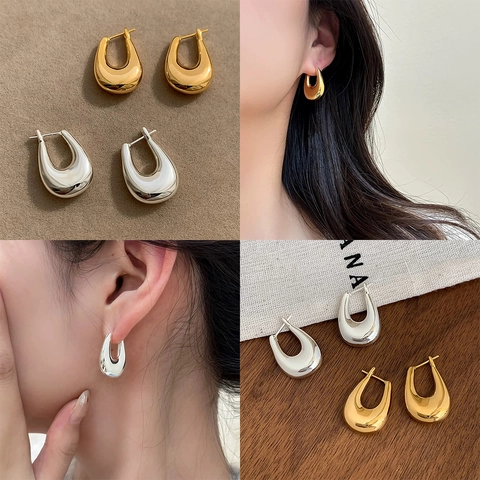 Orecchini A Cerchio Spessi A Forma Di U Rame Placcato Oro 925 Argento Sterling Perno Orecchino Gioielli Geometrici Per Donna