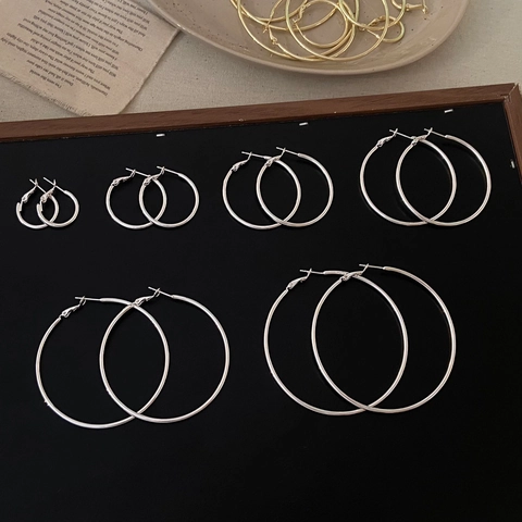 Orecchini A Cerchio Grandi Placcati Oro Argento Lisci Tondi Geometrici Gioielli Di Moda Con Perno In Rame Per Donna