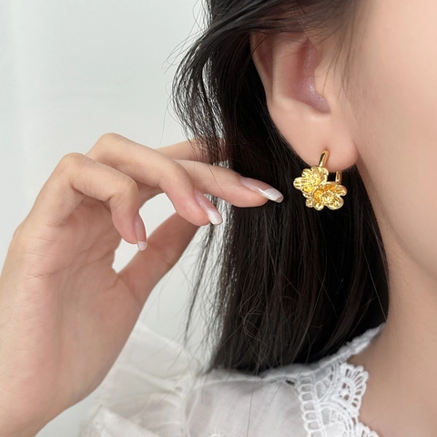 Pendientes De Botón De Flor Retro Vintage Metal Mixto Bañado En Oro Cobre Joyas Florales Mujeres Accesorio Minimalista