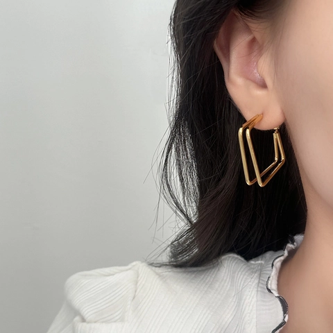 Minimalist Double Layer Geometric Square Earrings High-End Niche Design Copper Jewelry For Women Modern Elegant Accessories