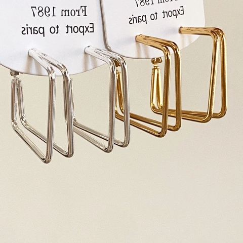Minimalist Double Layer Geometric Square Earrings High-End Niche Design Copper Jewelry For Women Modern Elegant Accessories
