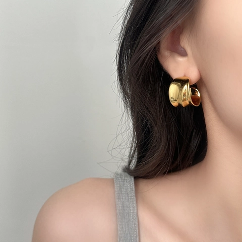 Irregular Wave C Shaped Stud Earrings With 925 Sterling Silver Earring Post Copper High Polish Minimalist For Women