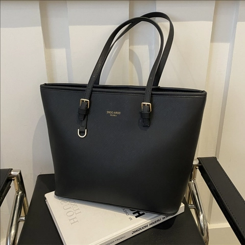 Women Large Capacity Tote Bag Saffiano Texture Synthetic Leather Gold Hardware Commute Work Handbag