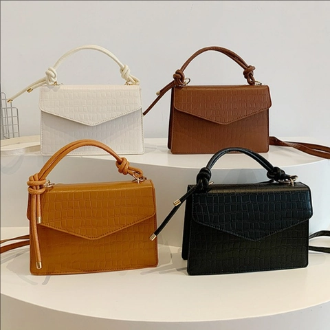 Crocodile Embossed Shoulder Bag PU Leather Knotted Handle Crossbody Purse Women Small Square Envelope Handbag