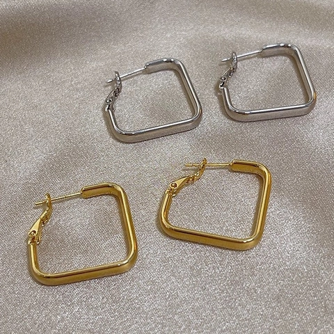Minimalistische Geometrische Quadratische Kreolen Glänzend Polierter Kupfer Metallschmuck Für Damen Schickes Mode Accessoire