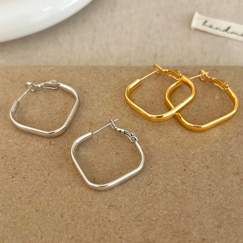 Geometric Square Hoop Earrings For Women Copper Minimalist Mirror Polish High Shine Modern Jewelry For Daily Commute