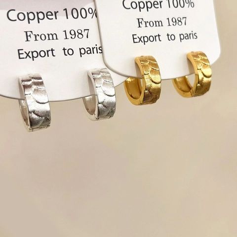 Strukturierte Fischschuppen Creolen Kupfer Geometrisches Koi Muster Vintage Luxusschmuck Für Damen