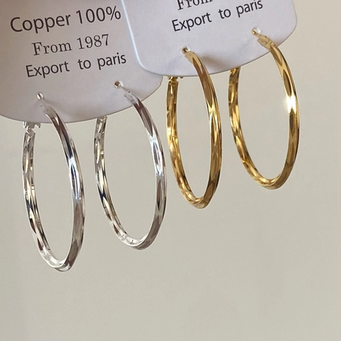 Hoop Earrings Copper Diamond Cut Gold Silver Plated Oversized Round Geometric Fashion Jewelry For Women