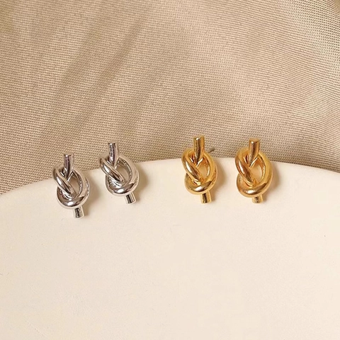 Minimalist Knot Stud Earrings With 925 Sterling Silver Earring Post Copper Twisted Rope Design Fashion For Women