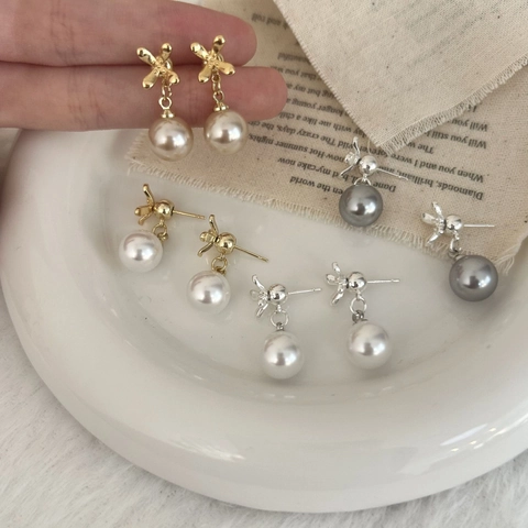 Pendientes De Gota De Perlas Artificiales Florales Vintage Franceses Con Poste De Cobre Elegante Diseño En Forma De X Estrella Para Mujeres