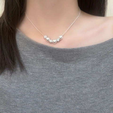Collar De Perlas Artificiales Y Bolas De Imitación Color Plata Elegante Estilo Francés Cadena De Clavícula Joyería Para Mujer