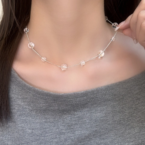 Elegante Y-Halskette Transparente Glasperle Quaste Kupferkette Versilbert Minimalistischer Schmuck Für Frauen