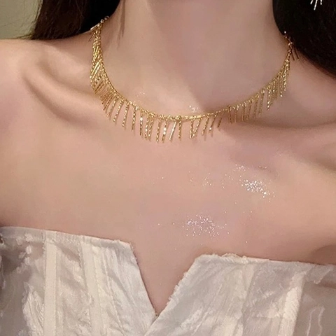 Elegante Tassel Choker Ketting Voor Dames Koper Verguld Goud Zilver Minimalistische Geometrische Schakelketting Mode Sieraden Feestcadeau