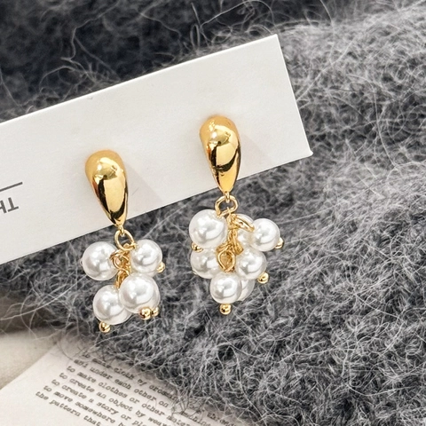 Orecchini Pendenti A Grappolo Di Künstliche Perle Con Perno In Argento Sterling 925 Eleganti Gioielli In Rame Dorato Da Donna