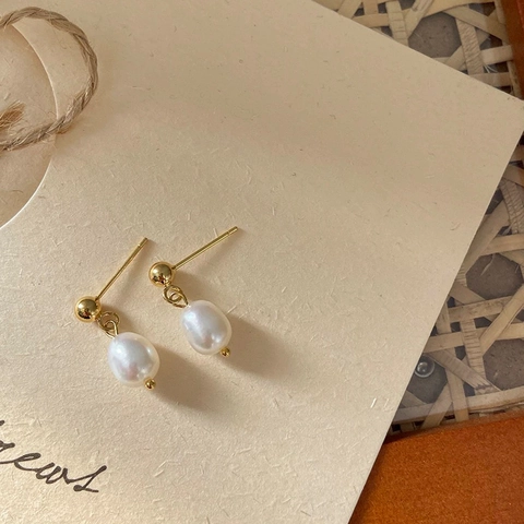 Elegant Freshwater Pearl Drop Earrings With Baroque Irregular Shape Copper Alloy Gold Plated Minimalist Jewelry For Women