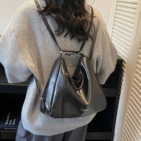 Retro Große Kapazität PU Leder Hobo Tasche Damen Minimalistische Vintage Schultertasche Silberne Hardware Lässiger Tote