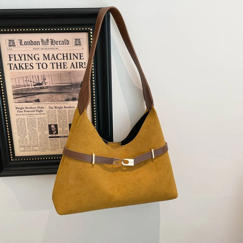 Retro Wildleder Schultertasche Damen Große Kapazität Einfache Pendler Hobo Handtasche Mit Metallschnalle