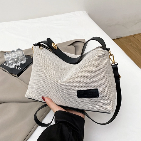 Damen Kontrastfarbe Gewebe Umhängetasche Große Kapazität Crossbody Achseltasche Minimalistische Handtasche Verstellbarer Gurt