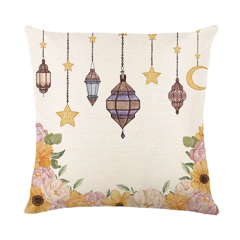 Ramadan Mond Stern Laterne Dekokissenbezug Dekorativ Floral Aquarell Leinen Textur Polyester Zuhause Kissenhülle