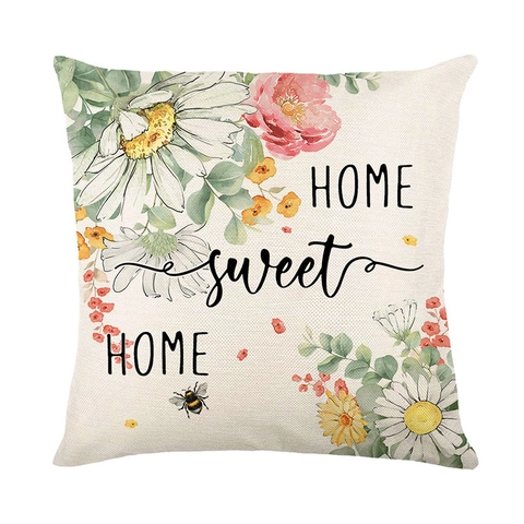 Kissenbezug Polyester Leinentextur Aquarell Gänseblümchen Pfingstrose Biene Muster Nordischer Stil Wohndekor