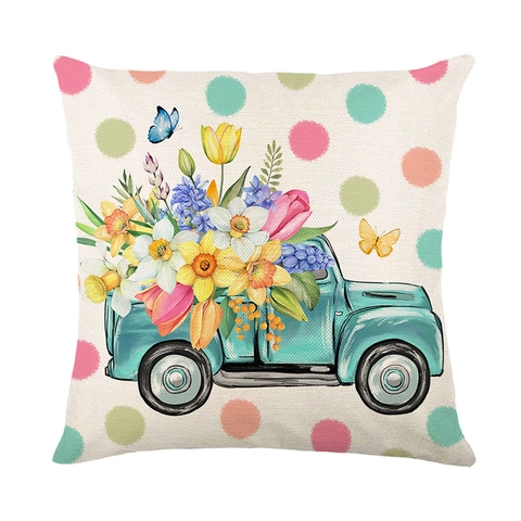 Funda De Cojín Estampada Con Flores Nórdicas Poliéster Textura Lino Decorativa Hogar Sala De Estar Sofá Estilo Rústico