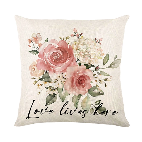Vintage Floral Print Pillowcase Polyester Linen Blend Square Cushion Cover For Living Room Sofa Home Decor