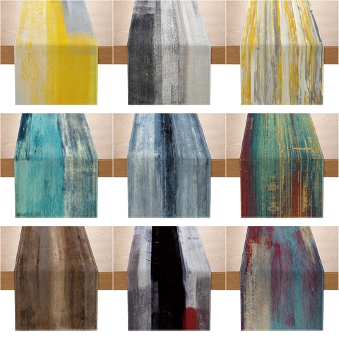 Abstract Art Table Runner Polyester Linen Vintage Tie Dye Decorative Tablecloth For Dining Room Kitchen Entryway Home Decor