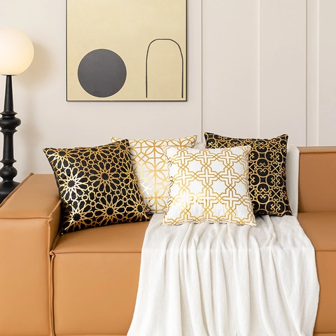 Fodere Per Cuscini Decorativi Peluche Corto Stampa Oro Geometrico Retro Lusso Federa Per Divano Arredamento Casa