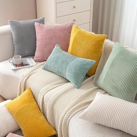 Corduroy Gespleten Kussenhoes Getextureerd Effen Kleur Modern Minimalistisch Kussensloop Voor Sofa Woonkamer