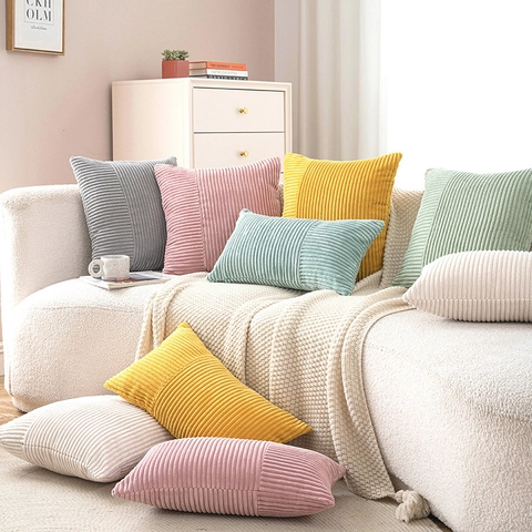 Corduroy Gespleten Kussenhoes Getextureerd Effen Kleur Modern Minimalistisch Kussensloop Voor Sofa Woonkamer