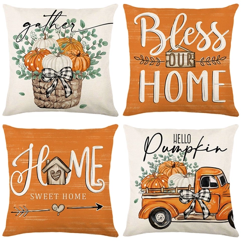 Fall Harvest Pumpkin Truck Decorative Pillowcases Polyester Linen Cushion Covers For Thanksgiving Autumn Home Decor