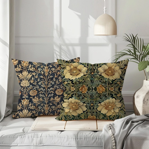 Vintage Floral Pattern Square Throw Pillow Cover Peach Skin Polyester Cushion Case For Sofa Home Decor Classical Art Print