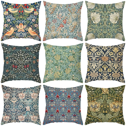 Vintage Bloemen Kussenhoes William Morris Stijl Peach Skin Velvet Vierkante Kussensloop Voor Woonkamer Sofa Decoratie