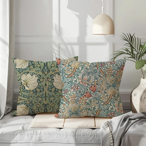 Vintage Bloemen Kussenhoes William Morris Stijl Peach Skin Velvet Vierkante Kussensloop Voor Woonkamer Sofa Decoratie