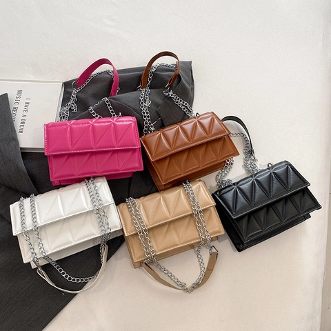Fashion Triangular Quilted Crossbody Bag For Women Elegant PU Leather Chain Shoulder Bag Stylish Small Square Commuting Bag