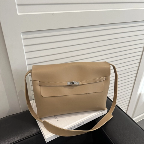 Bolso De Hombro Para Mujer Cuero PU Cierre Giratorio Solapa Bolso Bandolera Commuter Minimalista Elegante Color Sólido Bolso De Axila