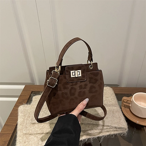 Borsa A Tracolla Da Donna Con Stampa Leopardata Chiusura A Girello Vintage Borsa A Mano Tracolla Pelle PU Opaca Moda Chic