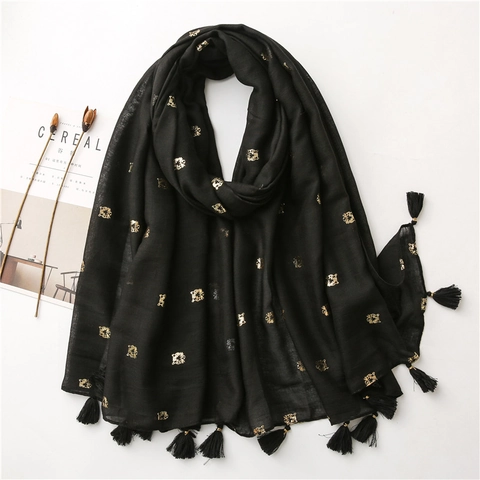 Damen Schal Stola Baumwolle Leinen Haptik Polyester Goldener Tigerkopf Druck Mit Quasten Retro Elegant