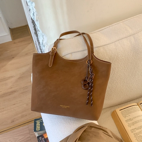 Bolso Tote de Cuero PU de Gran Capacidad para Mujer Retro Minimalista Esmerilado Bolso de Hombro Costuras de Contraste Bolso de Mano