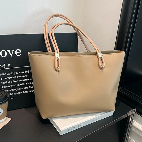 Bolso Tote Minimalista De Cuero PU Gran Capacidad Color Sólido Bolso De Hombro Para Mujer Estilo Diario