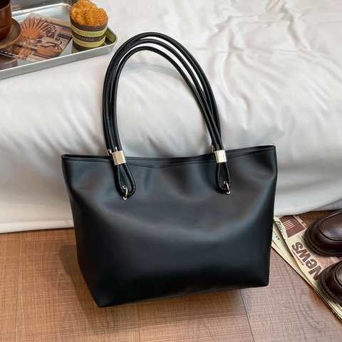 Bolso Tote Minimalista De Cuero PU Gran Capacidad Color Sólido Bolso De Hombro Para Mujer Estilo Diario