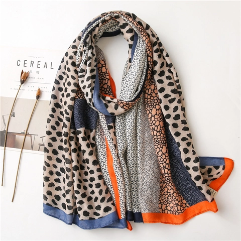 Damen Schal Stola Lang Patchwork Leopardenmuster Geometrisch Punktmuster Polyester Baumwolle-Leinen-Gefühl Leicht Vielseitig Mode